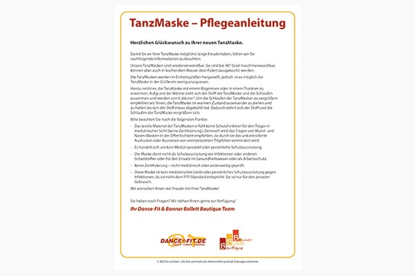 Pflegeanleitung TanzMaske