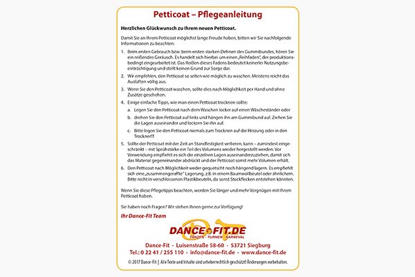 Petticoat Pflegeanleitung